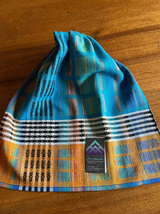 Handwoven Kitchen Towel, turquoise/golds 💛