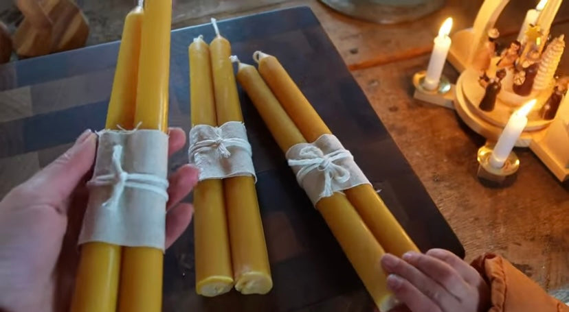 10” Tall beeswax candles, pair