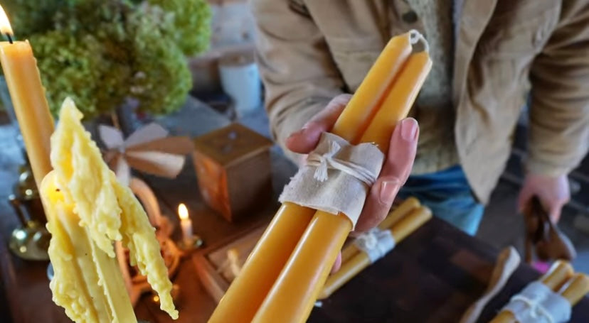 10” Tall beeswax candles, pair