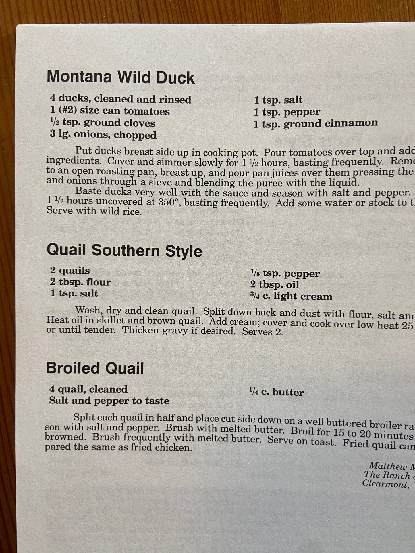 Cookbook | Montana Wild Game Recipes & Stories. By Frank Marullo