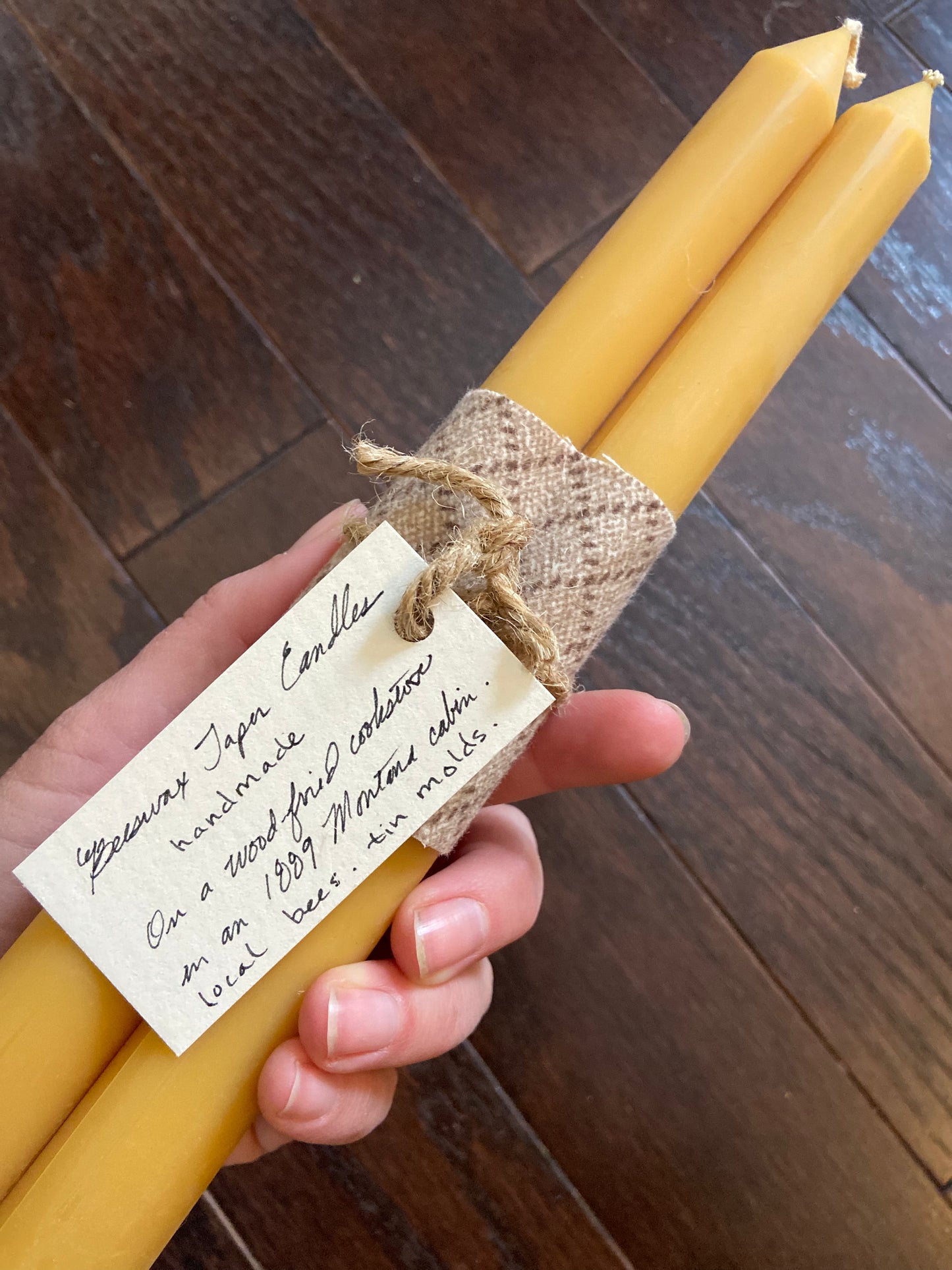 10” Tall beeswax candles, pair
